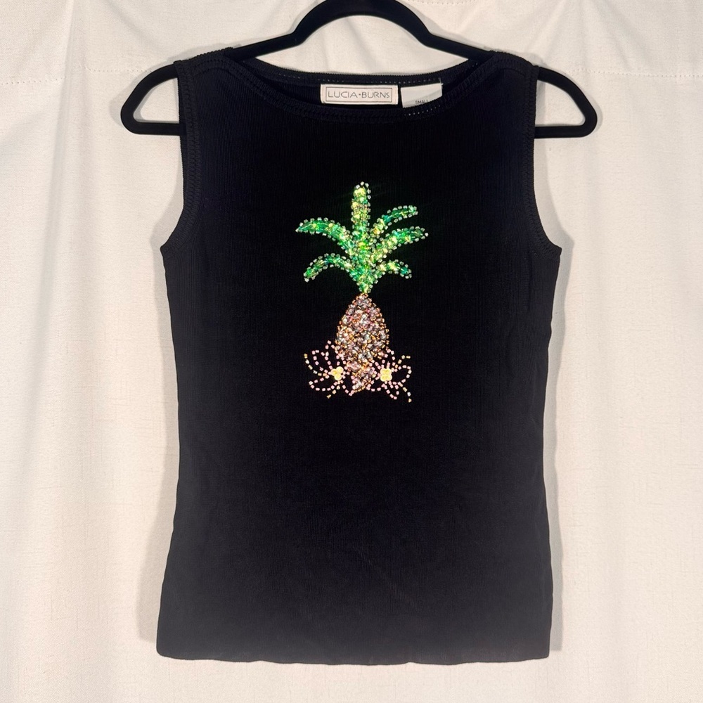 Vintage Lucia Burns Beaded Pineapple Knit Top